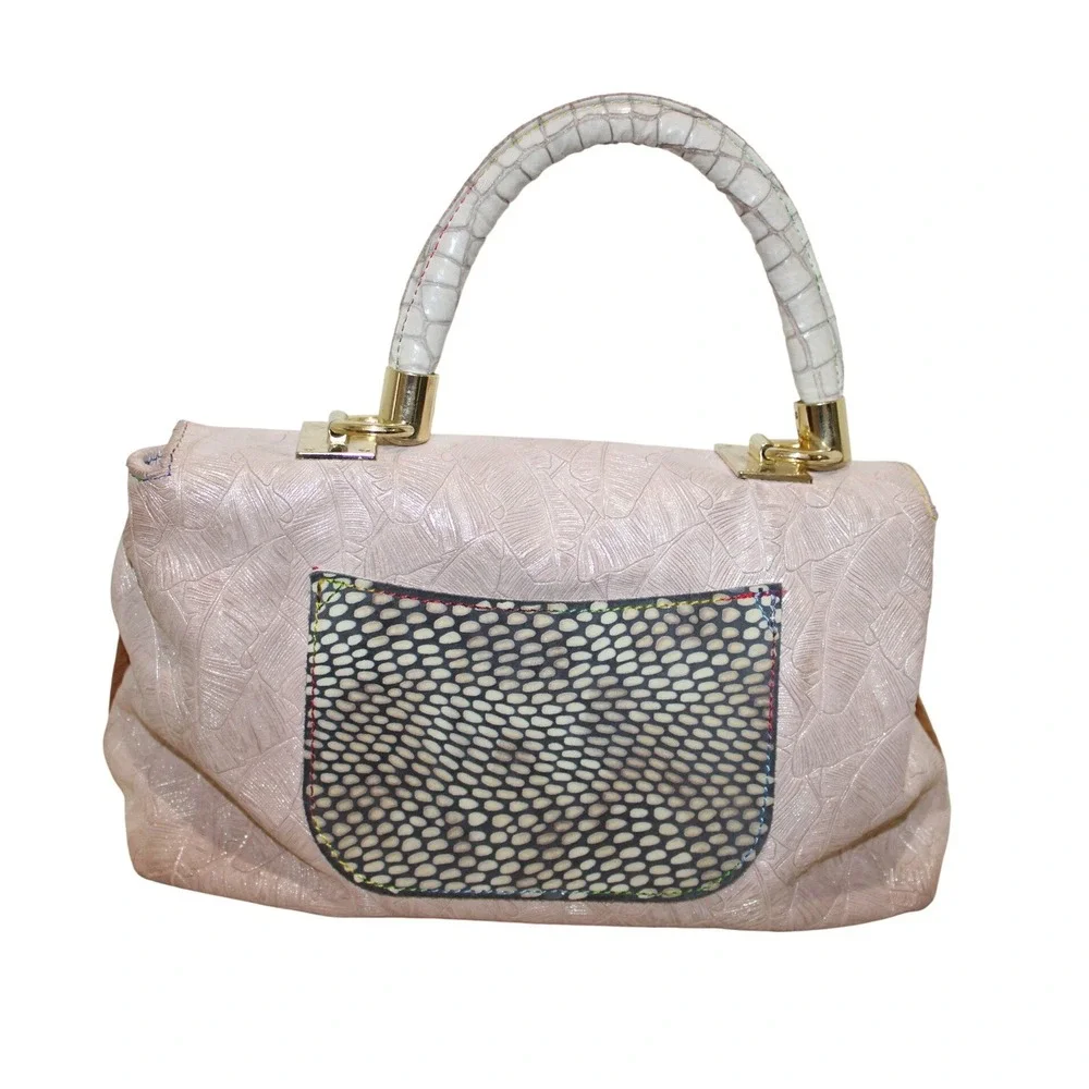 Dbarrito Leather Suede Satchel Bag Medium Tan Pink Mixed Texture Made in Italy